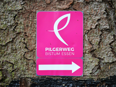 Auf mehr als 200 Kilometern markiert dieses Wegzeichen den Pilgerweg im Bistum Essen. Foto: Oliver Müller - Bistum Essen