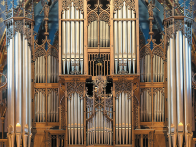 Orgelempore in der Marien-Basilika zu Kevelaer, Bild: Flyer zum Festjahr