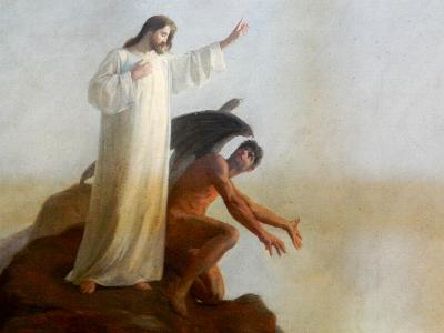 Gemälde zeigt, wie Jesus vom Teufel versucht wird