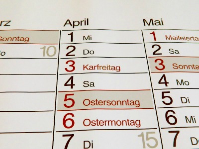 Wandkalender April 2015 mit Osterfeiertagen