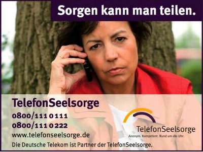 Ein Plakat der Telefonseelsorge lädt ein: Sorgen kann man teilen!