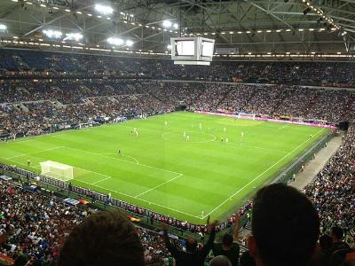 Blick auf den Rasen der Veltins-Arena auf Schalke