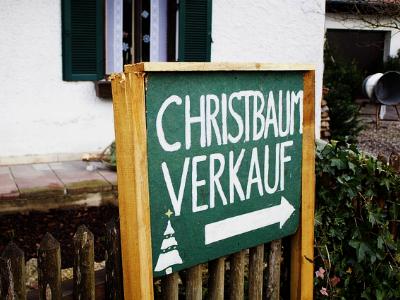 Schild mit Aufschrift Christbaumverkauf