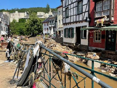 Die durch das Juli-Hochwasser 2021 zerstörte Innenstadt in Bad Münstereifel