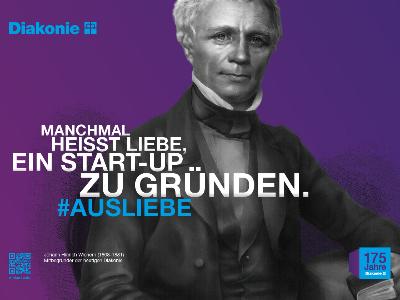 Plakatmotiv mit Johann Hinrich Wichern zum 175. Geburtstag der Diakonie